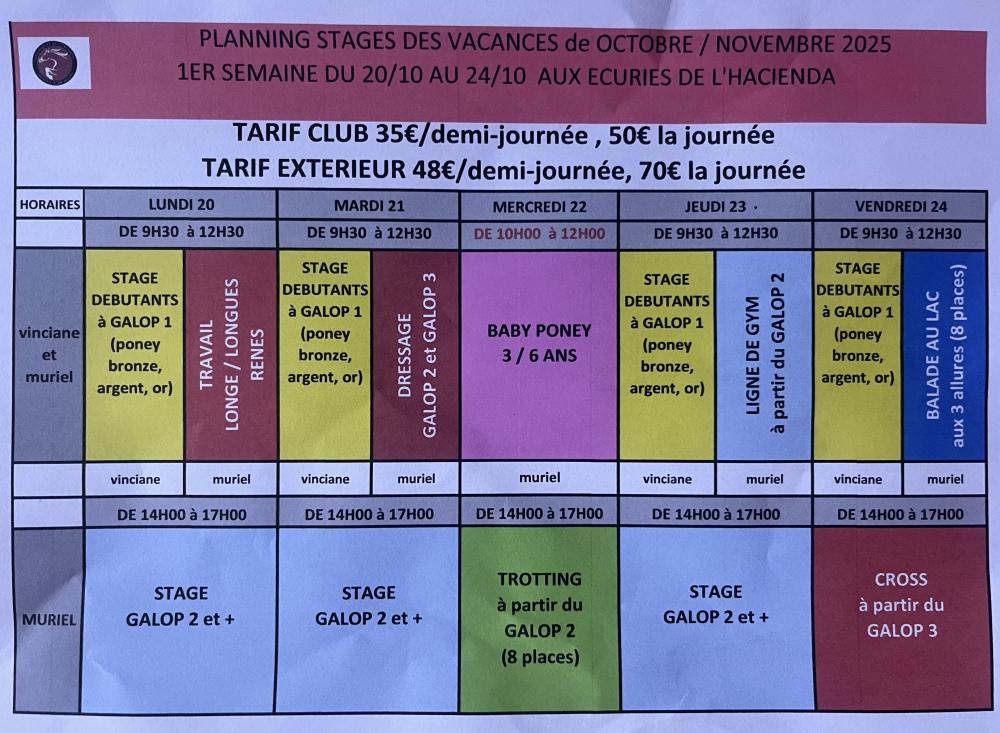 Stage oct 25.  1er semaine  Stage oct 25.  1er semaine